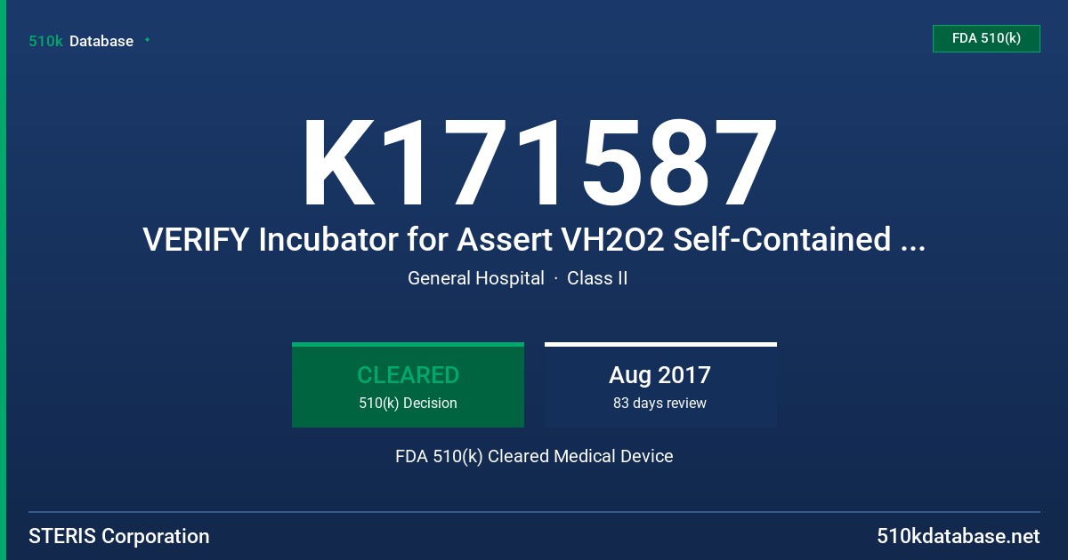 K171587 VERIFY Incubator for Assert VH2O2 Self-Contained Biological Indicator FDA 510(k) Cleared Medical Device