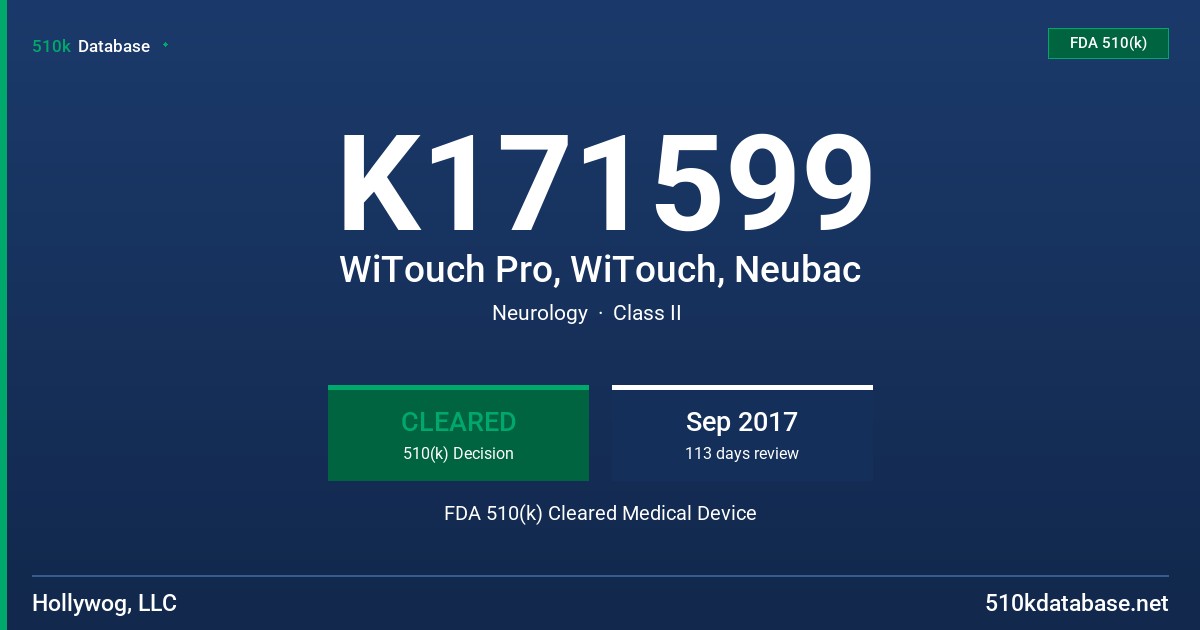 K171599 WiTouch Pro, WiTouch, Neubac FDA 510(k) Cleared Medical Device
