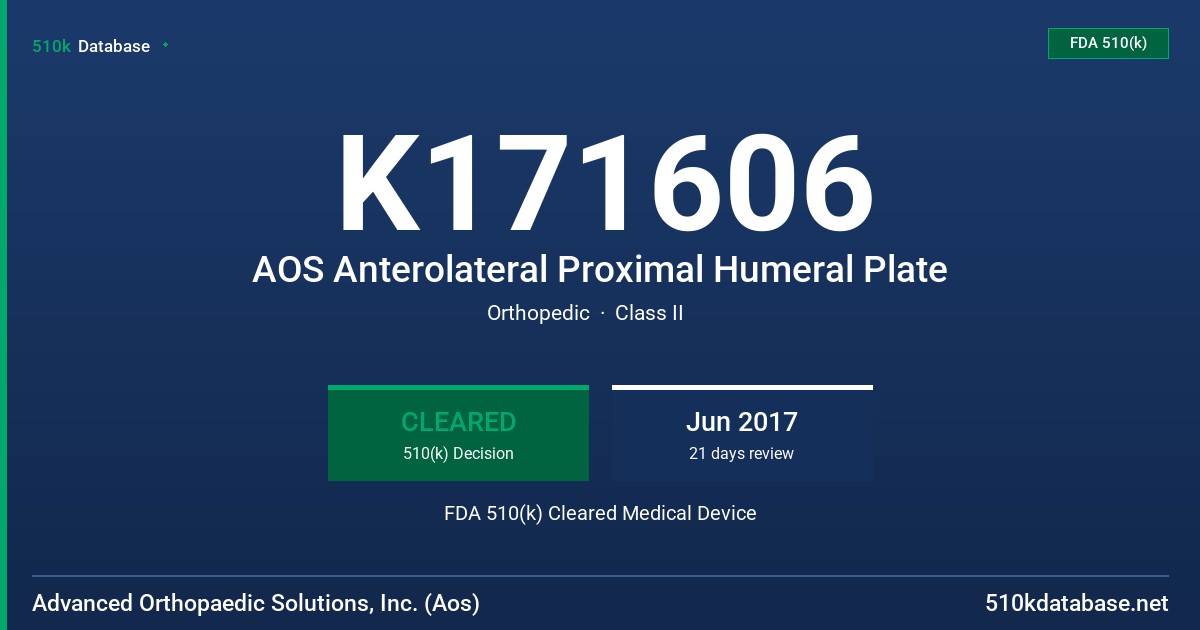 K171606 AOS Anterolateral Proximal Humeral Plate FDA 510(k) Cleared Medical Device