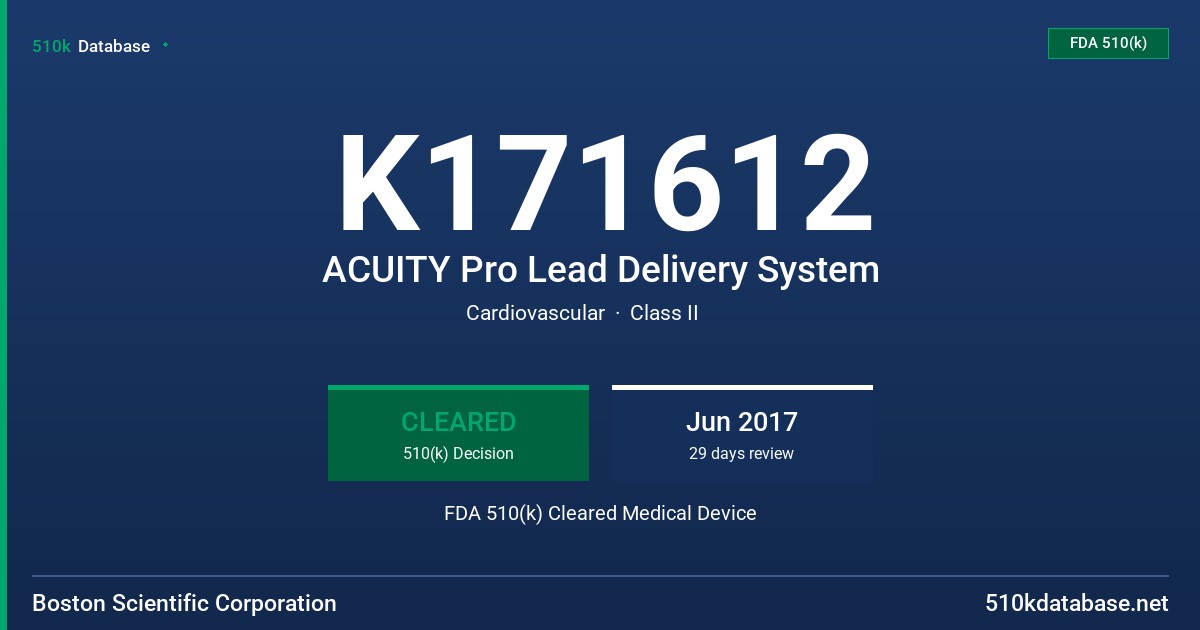 K171612 ACUITY Pro Lead Delivery System FDA 510(k) Cleared Medical Device