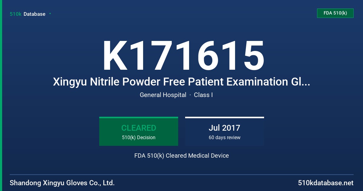 K171615 Xingyu Nitrile Powder Free Patient Examination Gloves, White color FDA 510(k) Cleared Medical Device