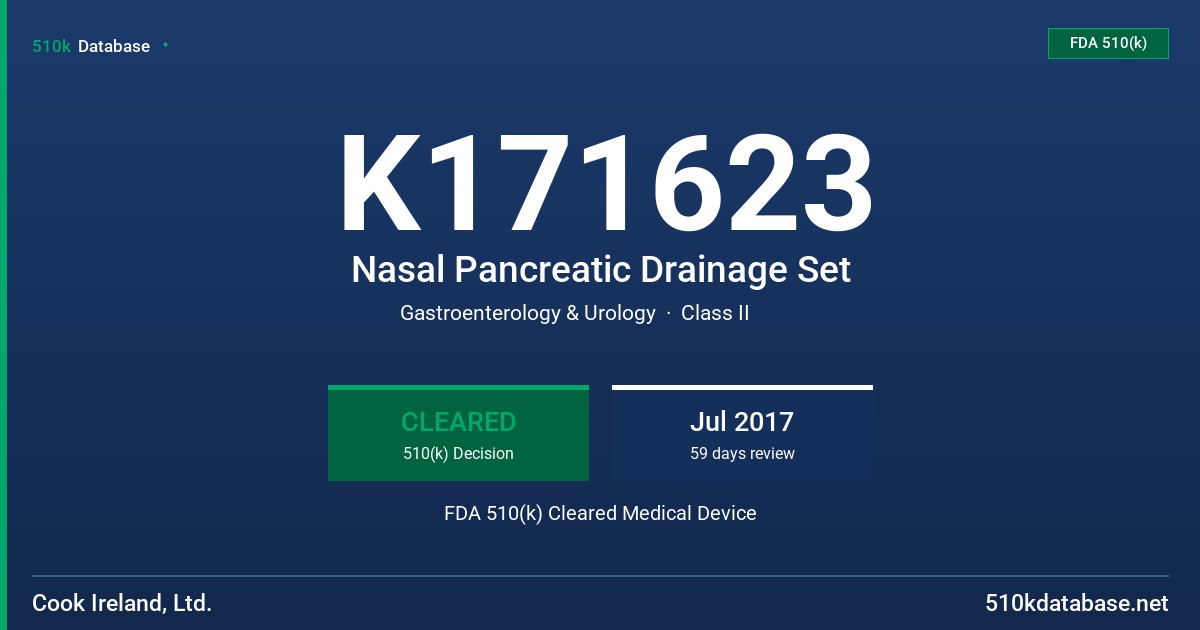 K171623 Nasal Pancreatic Drainage Set FDA 510(k) Cleared Medical Device