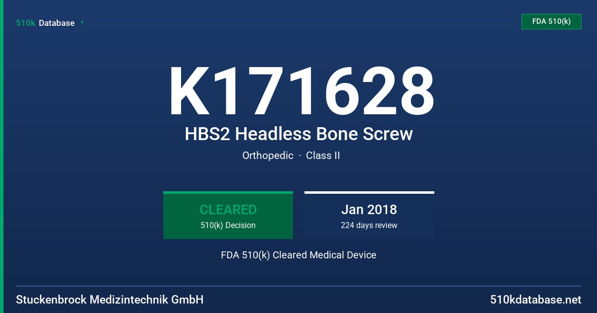 K171628 HBS2 Headless Bone Screw FDA 510(k) Cleared Medical Device