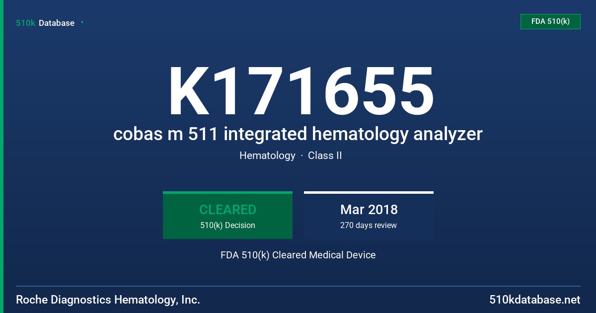 K171655 cobas m 511 integrated hematology analyzer FDA 510(k) Cleared Medical Device