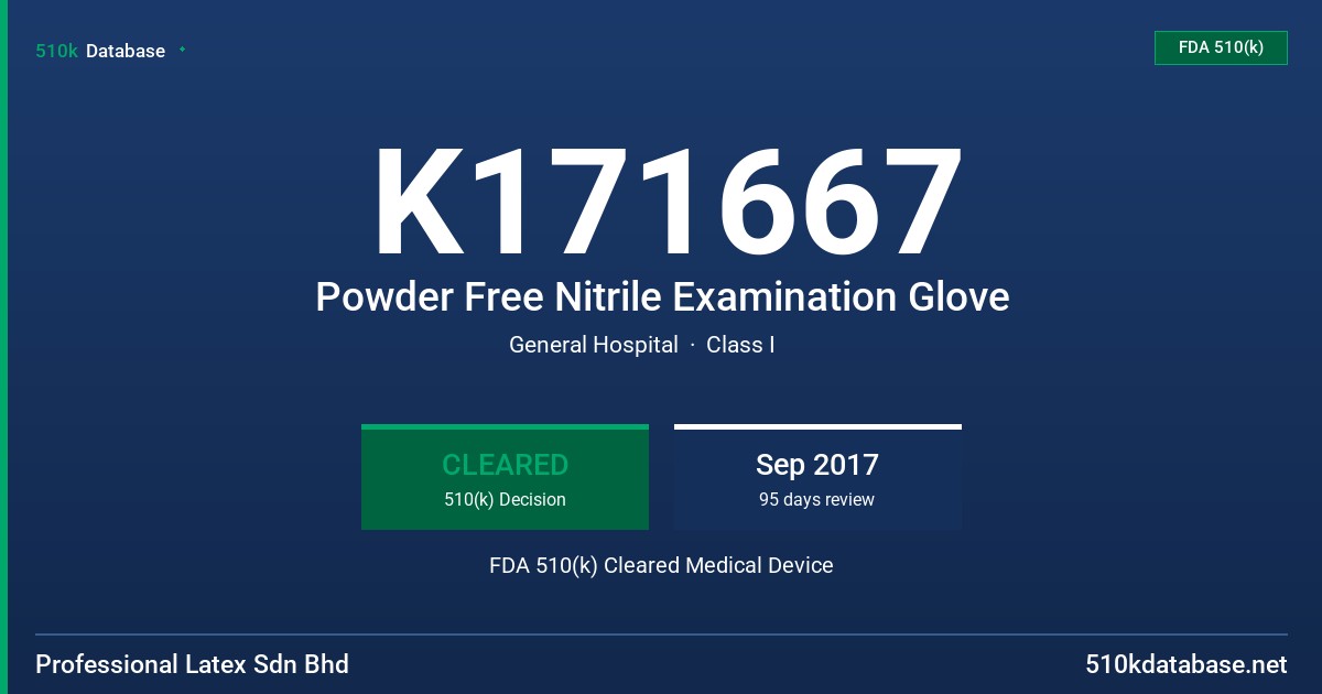 K171667 Powder Free Nitrile Examination Glove FDA 510(k) Cleared Medical Device