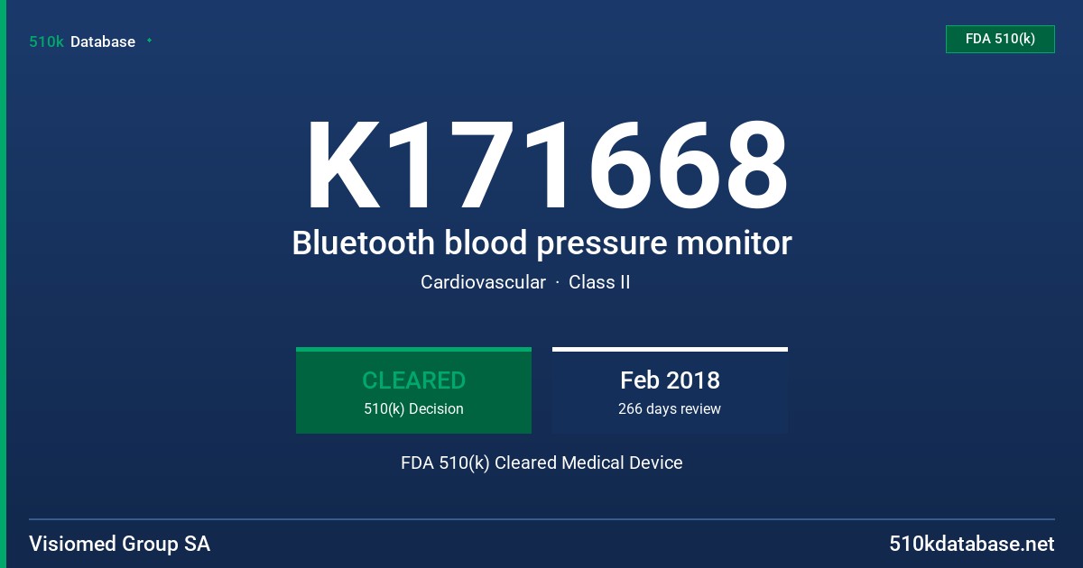K171668 Bluetooth blood pressure monitor FDA 510(k) Cleared Medical Device