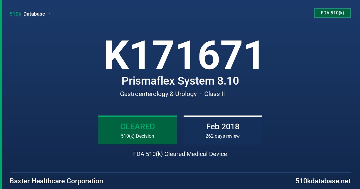 K171671 Prismaflex System 8.10 FDA 510(k) Cleared Medical Device