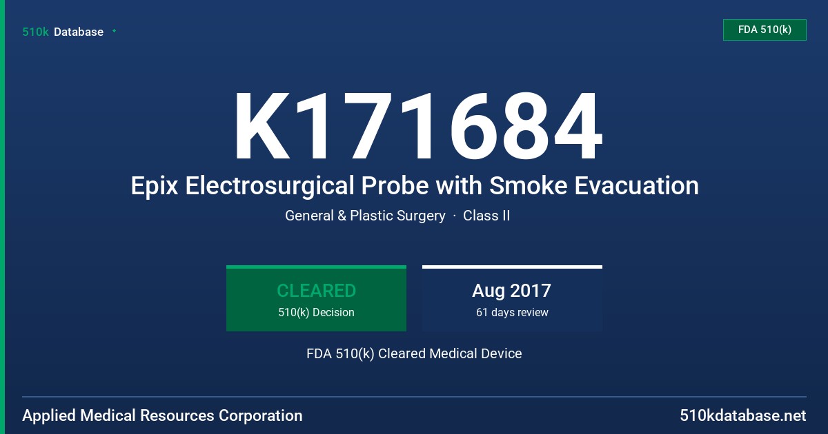 K171684 Epix Electrosurgical Probe with Smoke Evacuation FDA 510(k) Cleared Medical Device