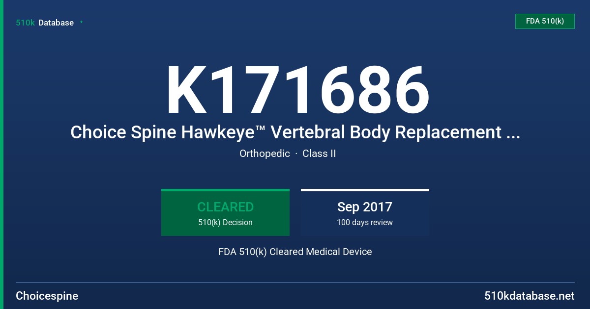 K171686 Choice Spine Hawkeye™ Vertebral Body Replacement (VBR) System FDA 510(k) Cleared Medical Device