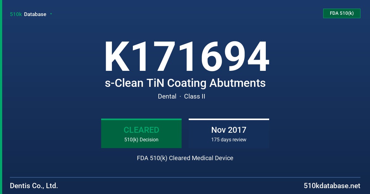 K171694 s-Clean TiN Coating Abutments FDA 510(k) Cleared Medical Device