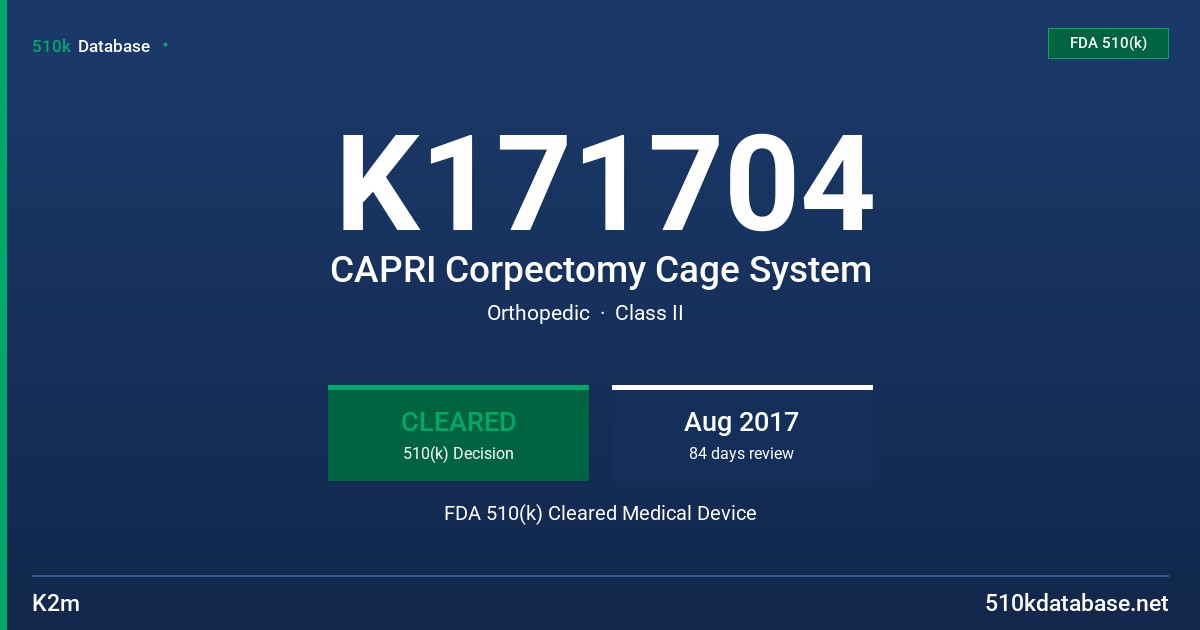 K171704 CAPRI Corpectomy Cage System FDA 510(k) Cleared Medical Device
