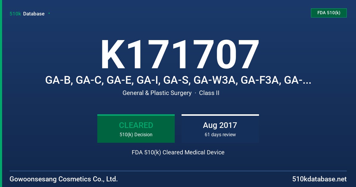 K171707 GA-B, GA-C, GA-E, GA-I, GA-S, GA-W3A, GA-F3A, GA-IL, GA-SL, GA-W3B, GA-F1A FDA 510(k) Cleared Medical Device
