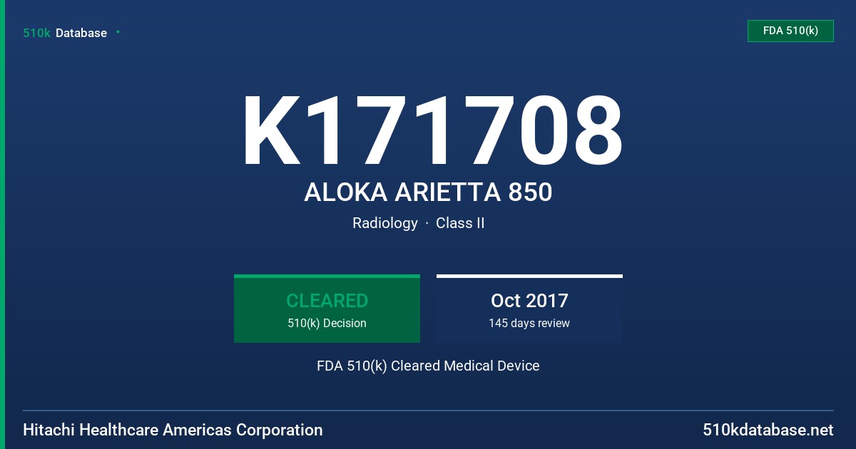 K171708 ALOKA ARIETTA 850 FDA 510(k) Cleared Medical Device