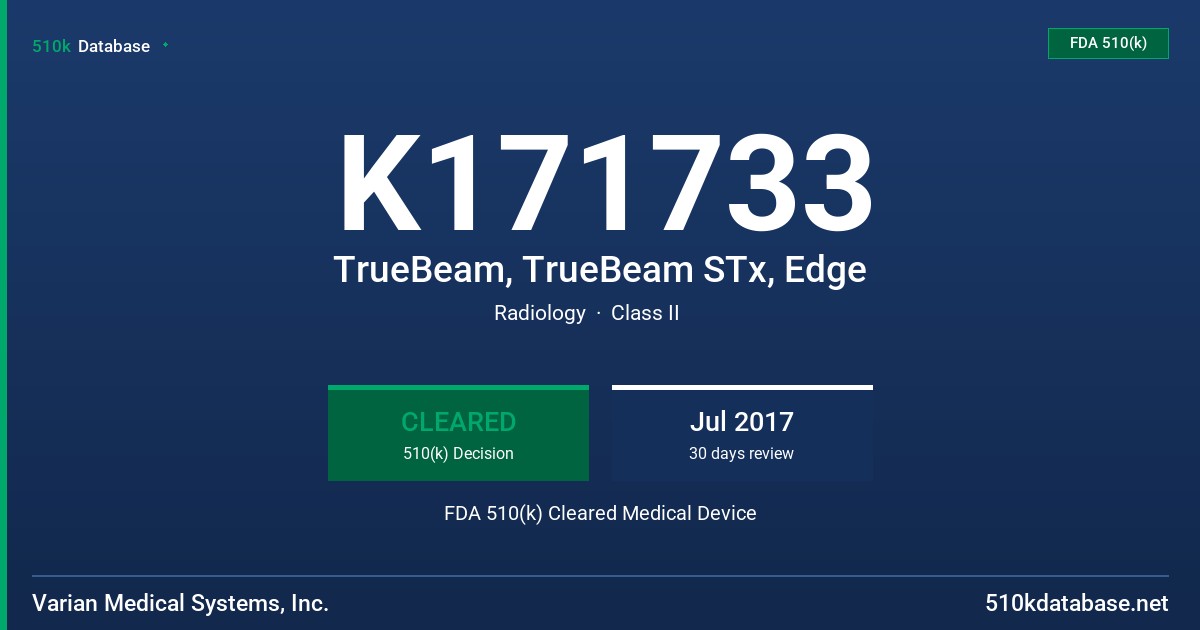 K171733 TrueBeam, TrueBeam STx, Edge FDA 510(k) Cleared Medical Device