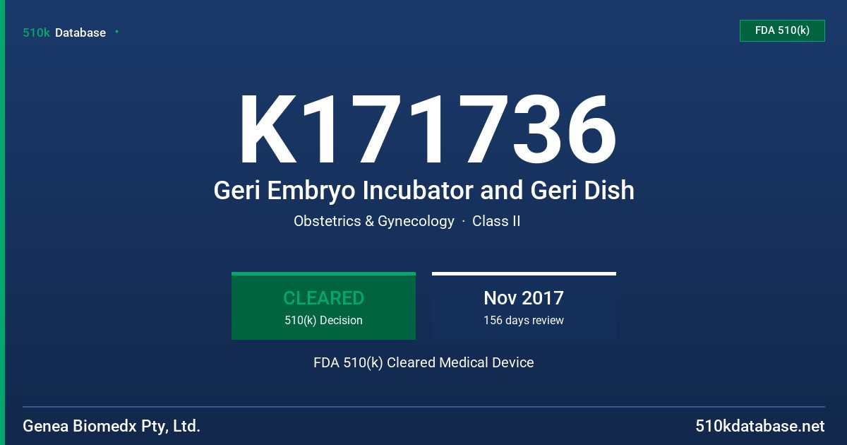 K171736 Geri Embryo Incubator and Geri Dish FDA 510(k) Cleared Medical Device