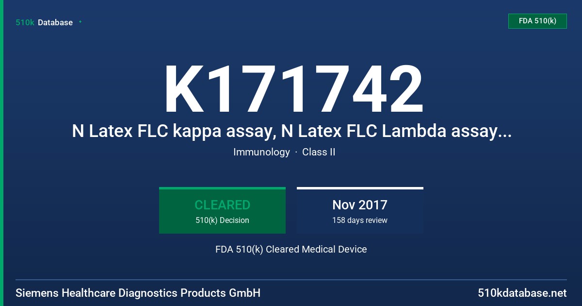 K171742 N Latex FLC kappa assay, N Latex FLC Lambda assay, N FLC Standard SL, N FLC Control SL1 & SL2 FDA 510(k) Cleared Medical Device