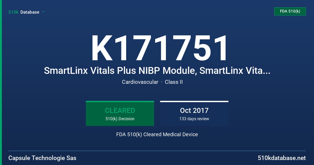 K171751 SmartLinx Vitals Plus NIBP Module, SmartLinx Vitals Plus License for Spot Monitoring Mode, SmartLinx Vitals Plus Alarm Hub, SmartLinx Vitals Plus License for Advanced Monitoring Mode, Covidien FILAC 3000 - Temperature Module FDA 510(k) Cleared Medical Device