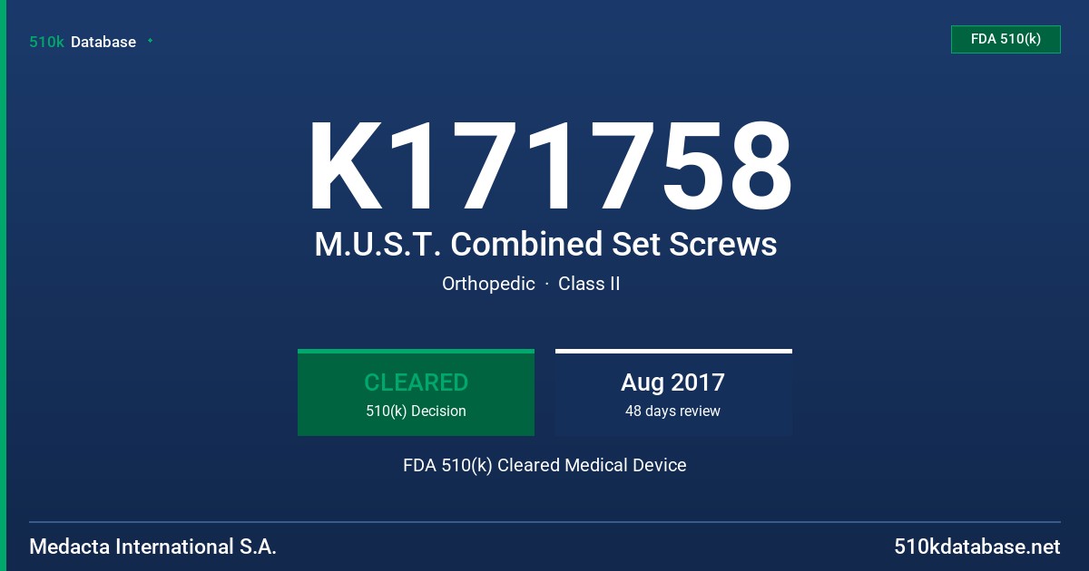K171758 M.U.S.T. Combined Set Screws FDA 510(k) Cleared Medical Device