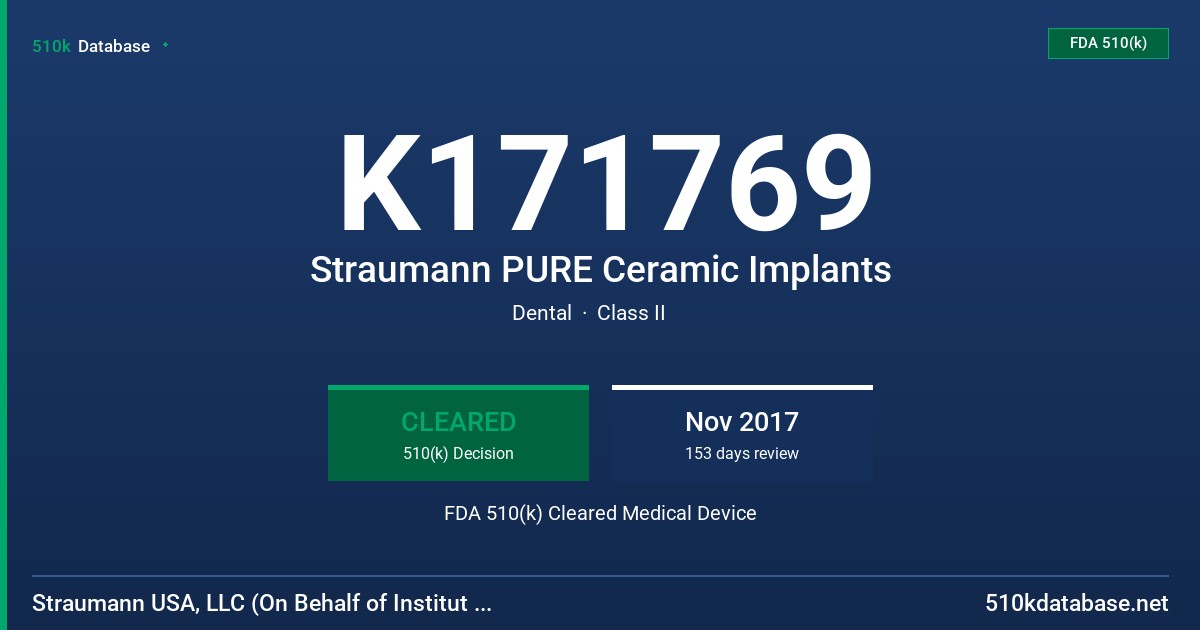 K171769 Straumann PURE Ceramic Implants FDA 510(k) Cleared Medical Device