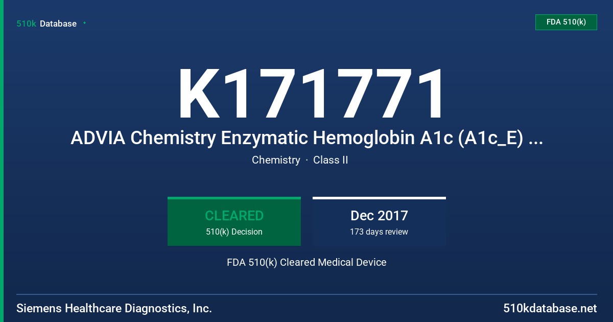 K171771 ADVIA Chemistry Enzymatic Hemoglobin A1c (A1c_E) Assay FDA 510(k) Cleared Medical Device