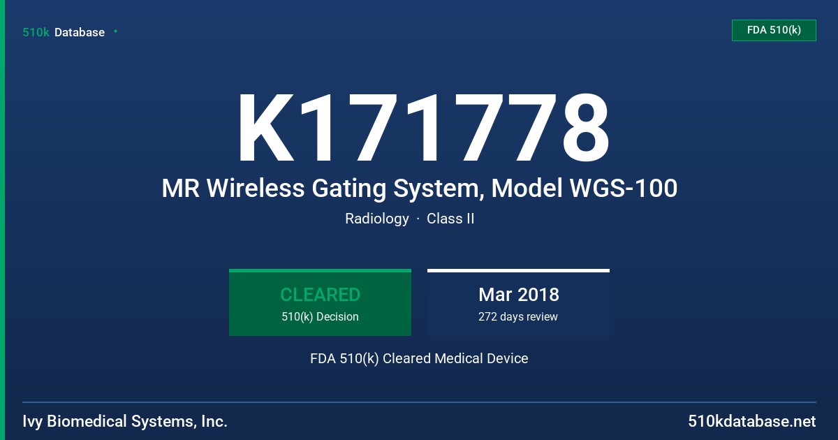 K171778 MR Wireless Gating System, Model WGS-100 FDA 510(k) Cleared Medical Device