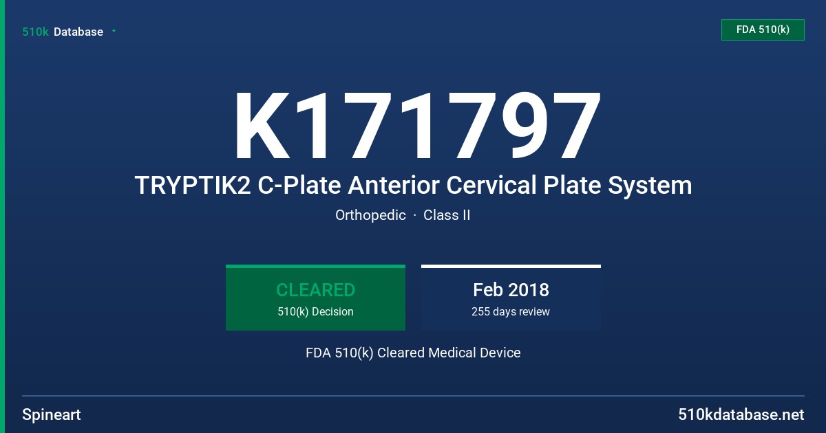 K171797 TRYPTIK2 C-Plate Anterior Cervical Plate System FDA 510(k) Cleared Medical Device