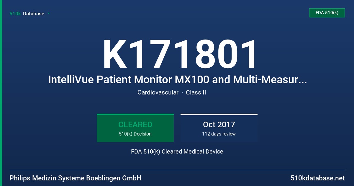 K171801 IntelliVue Patient Monitor MX100 and Multi-Measurement Module X3 FDA 510(k) Cleared Medical Device
