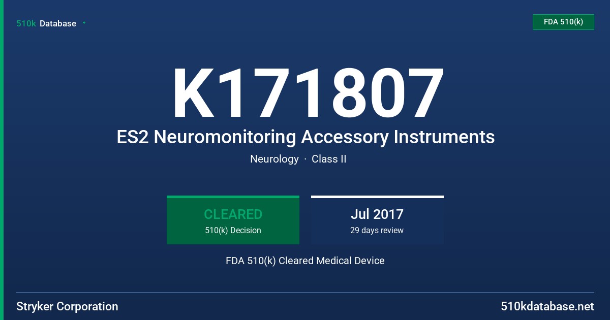 K171807 ES2 Neuromonitoring Accessory Instruments FDA 510(k) Cleared Medical Device