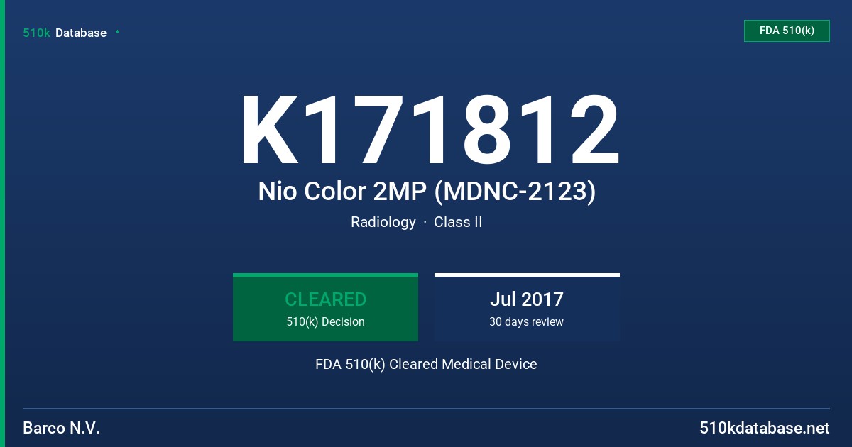 K171812 Nio Color 2MP (MDNC-2123) FDA 510(k) Cleared Medical Device