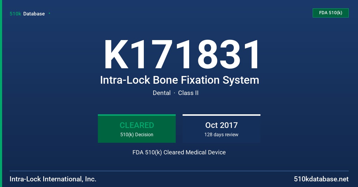 K171831 Intra-Lock Bone Fixation System FDA 510(k) Cleared Medical Device