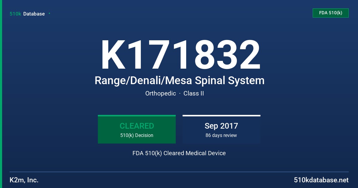 K171832 Range/Denali/Mesa Spinal System FDA 510(k) Cleared Medical Device