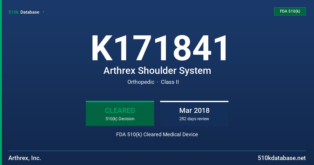 K171841 Arthrex Shoulder System FDA 510(k) Cleared Medical Device