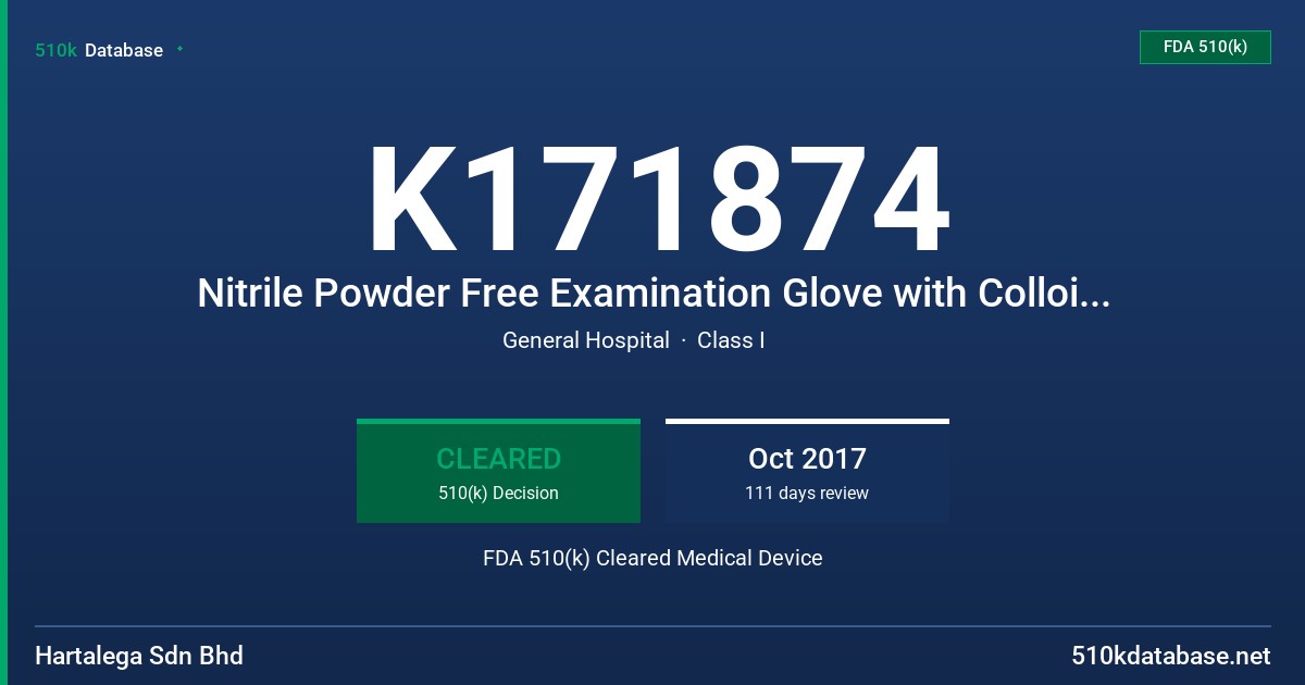 K171874 Nitrile Powder Free Examination Glove with Colloidal Oatmeal USP Skin Protectant and Tested for Use With Chemotherapy Drugs (Dawn Blue) FDA 510(k) Cleared Medical Device