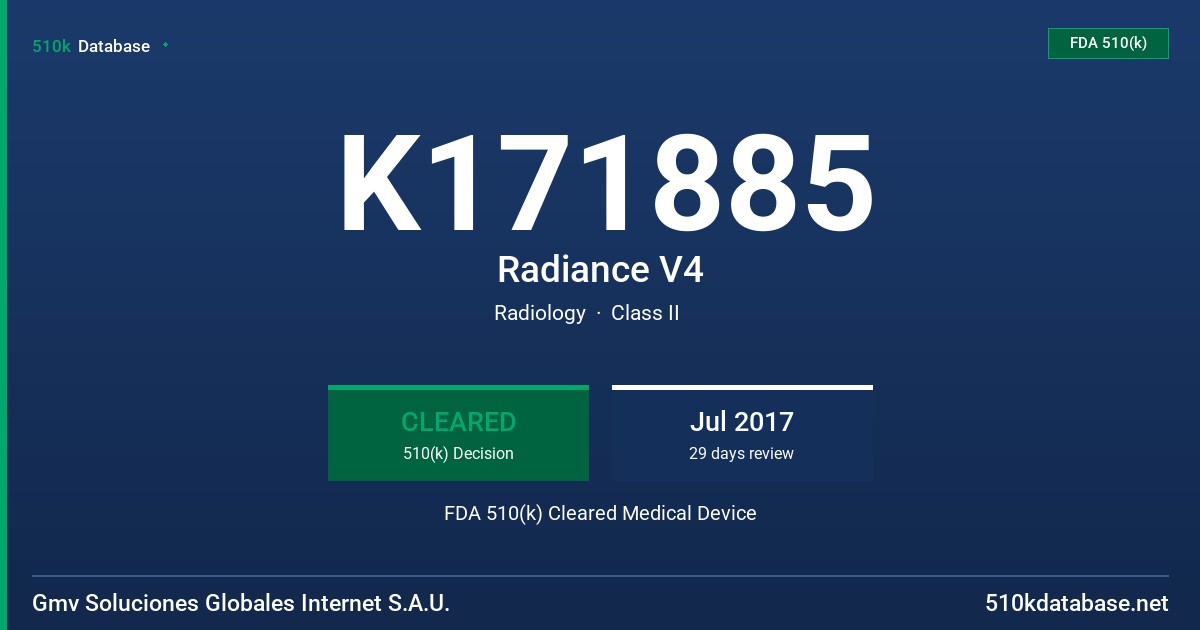 K171885 Radiance V4 FDA 510(k) Cleared Medical Device