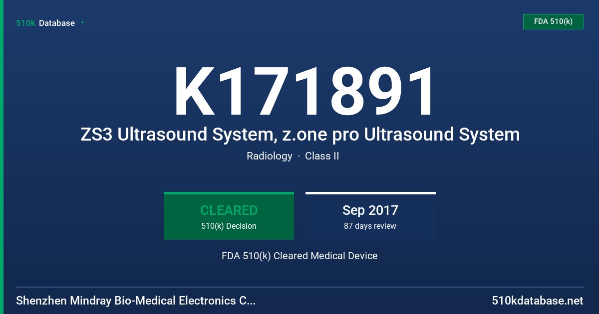 K171891 ZS3 Ultrasound System, z.one pro Ultrasound System FDA 510(k) Cleared Medical Device