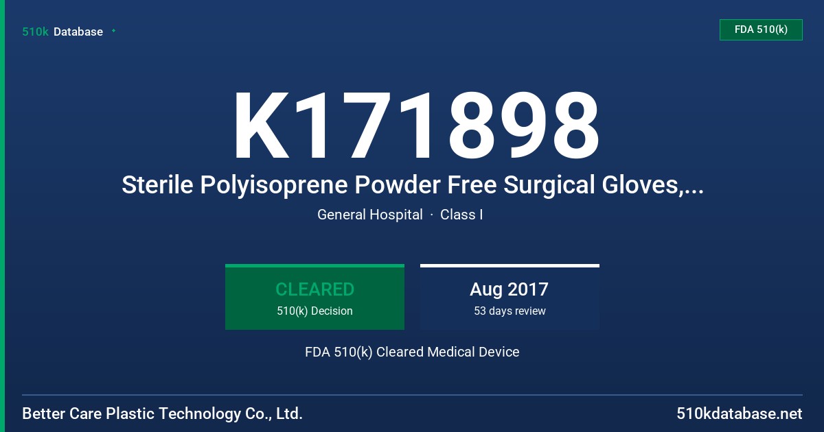 K171898 Sterile Polyisoprene Powder Free Surgical Gloves, Tested for Use With Chemotherapy Drugs FDA 510(k) Cleared Medical Device