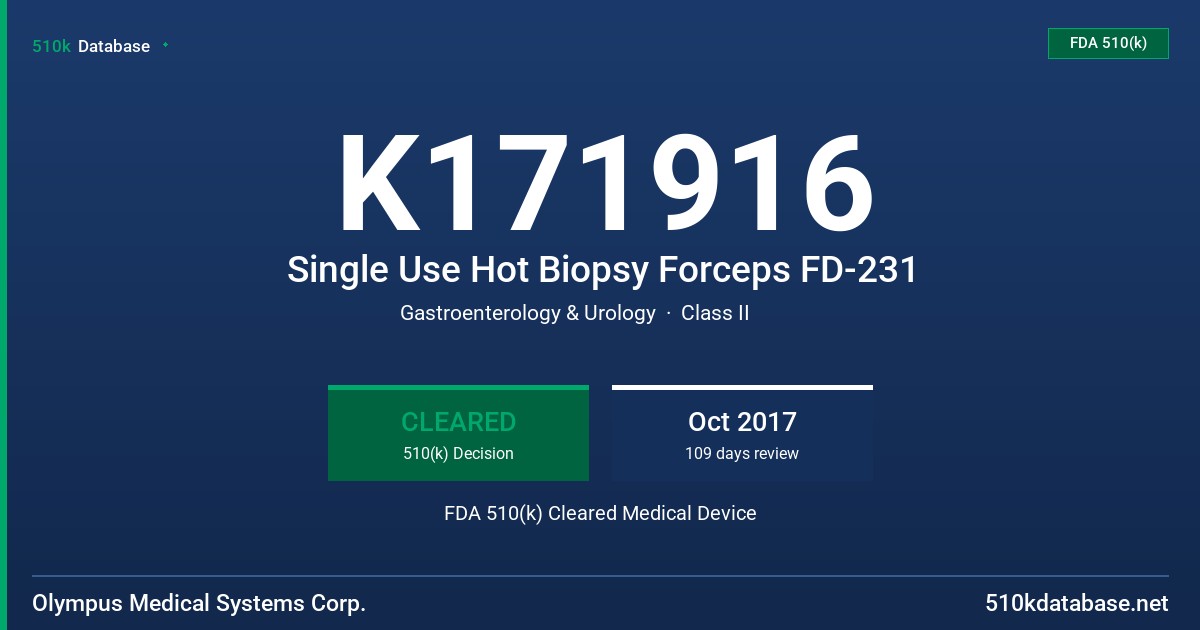 K171916 Single Use Hot Biopsy Forceps FD-231 FDA 510(k) Cleared Medical Device