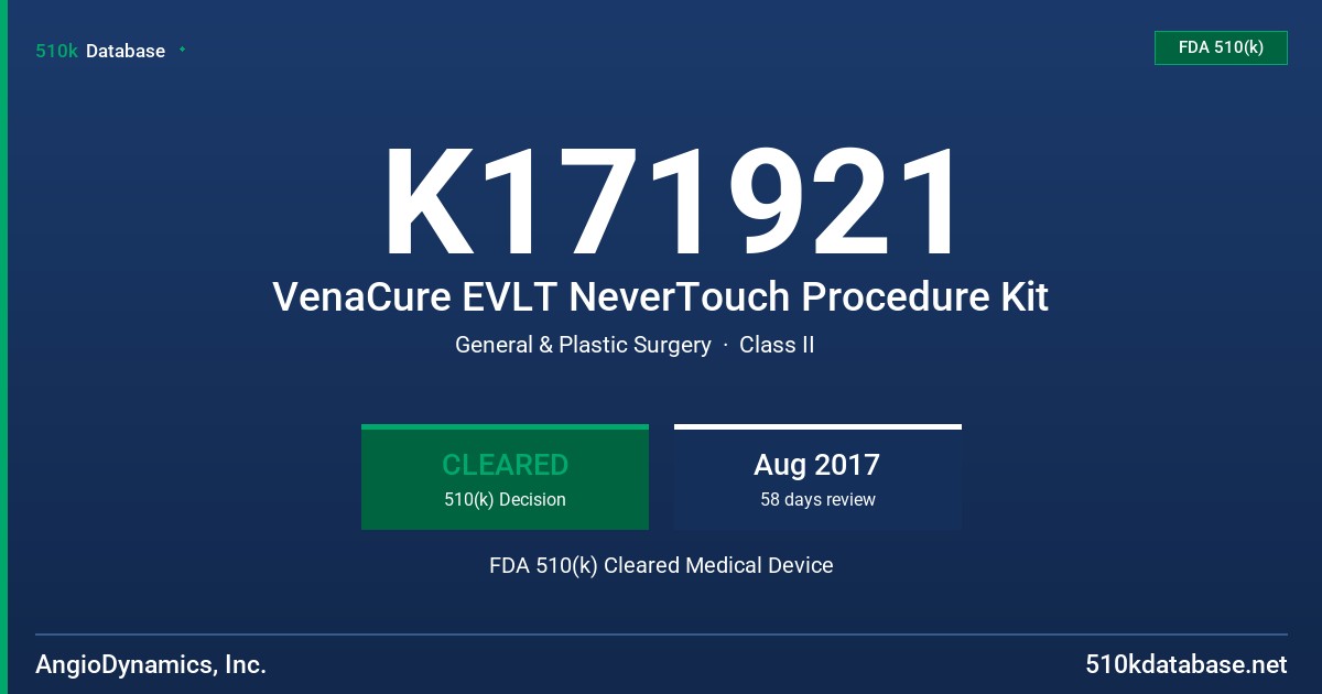 K171921 VenaCure EVLT NeverTouch Procedure Kit FDA 510(k) Cleared Medical Device