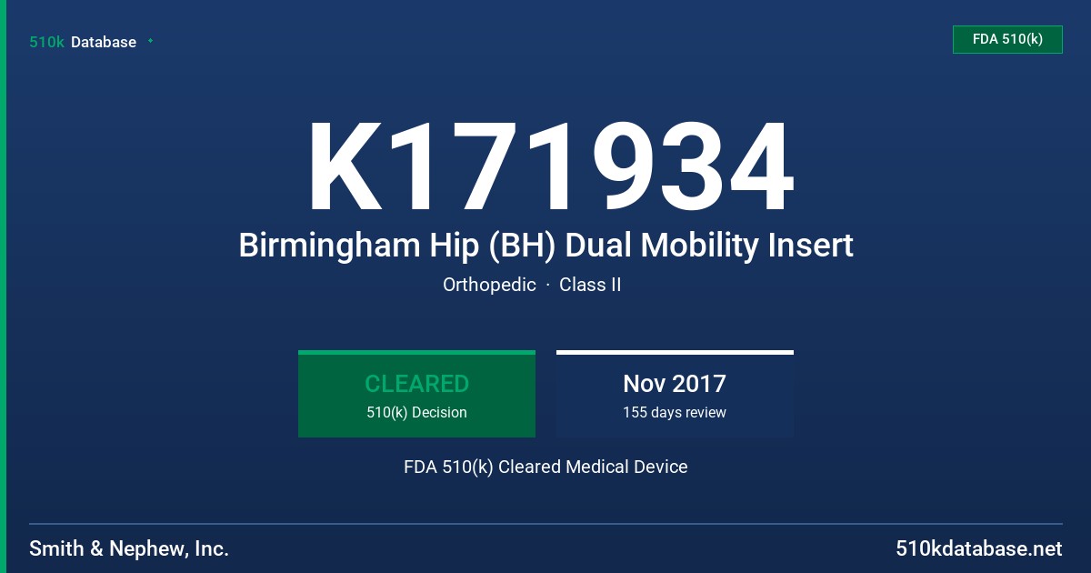 K171934 Birmingham Hip (BH) Dual Mobility Insert FDA 510(k) Cleared Medical Device