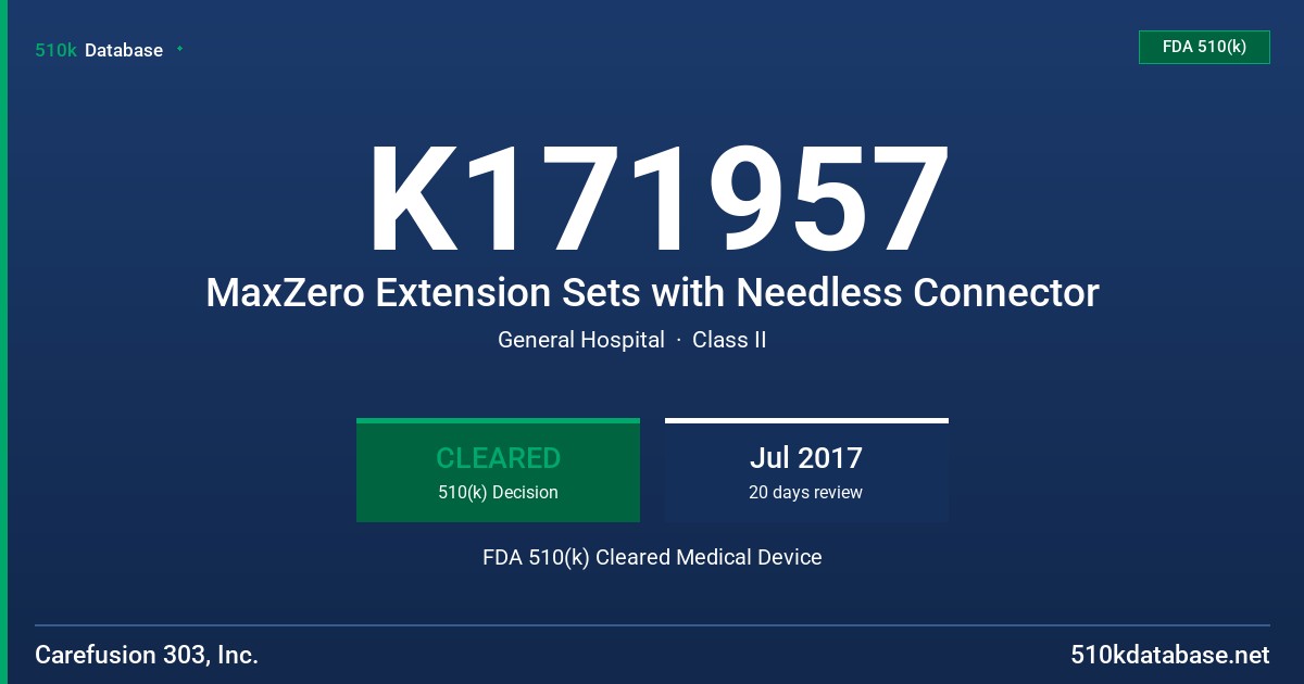 K171957 MaxZero Extension Sets with Needless Connector FDA 510(k) Cleared Medical Device
