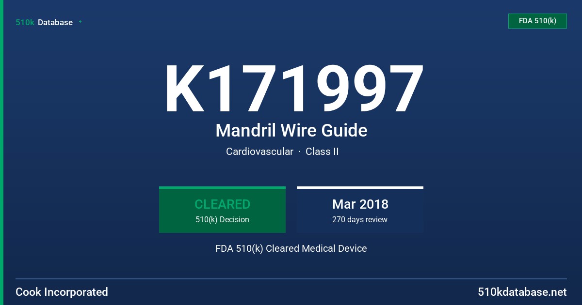 K171997 Mandril Wire Guide FDA 510(k) Cleared Medical Device