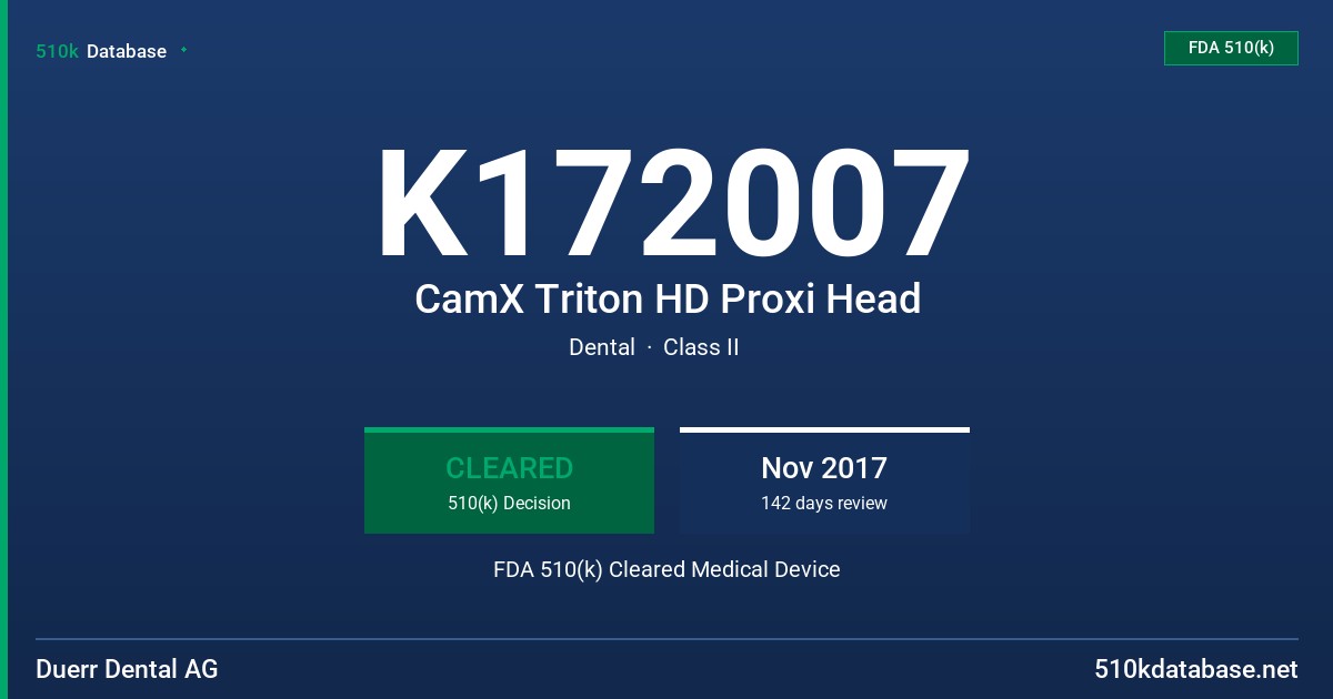 K172007 CamX Triton HD Proxi Head FDA 510(k) Cleared Medical Device