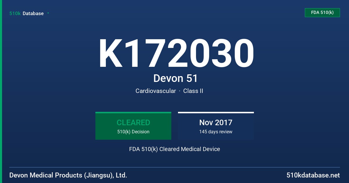 K172030 Devon 51 FDA 510(k) Cleared Medical Device