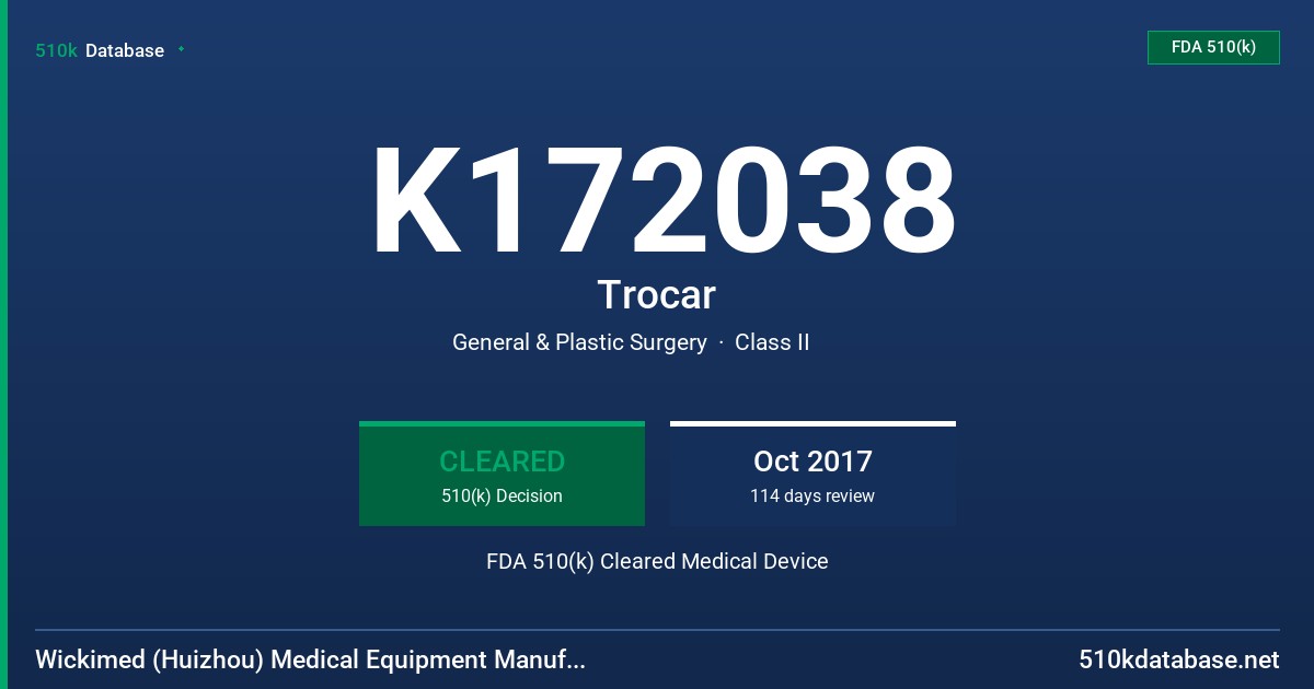 K172038 Trocar FDA 510(k) Cleared Medical Device