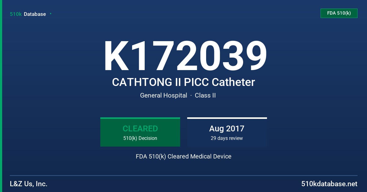 K172039 CATHTONG II PICC Catheter FDA 510(k) Cleared Medical Device