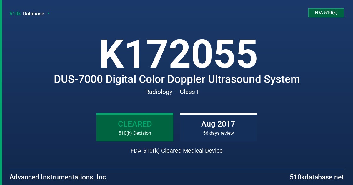 K172055 DUS-7000 Digital Color Doppler Ultrasound System FDA 510(k) Cleared Medical Device