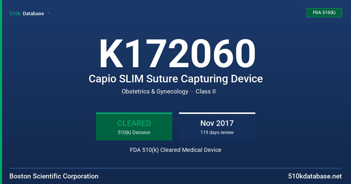 K172060 Capio SLIM Suture Capturing Device FDA 510(k) Cleared Medical Device