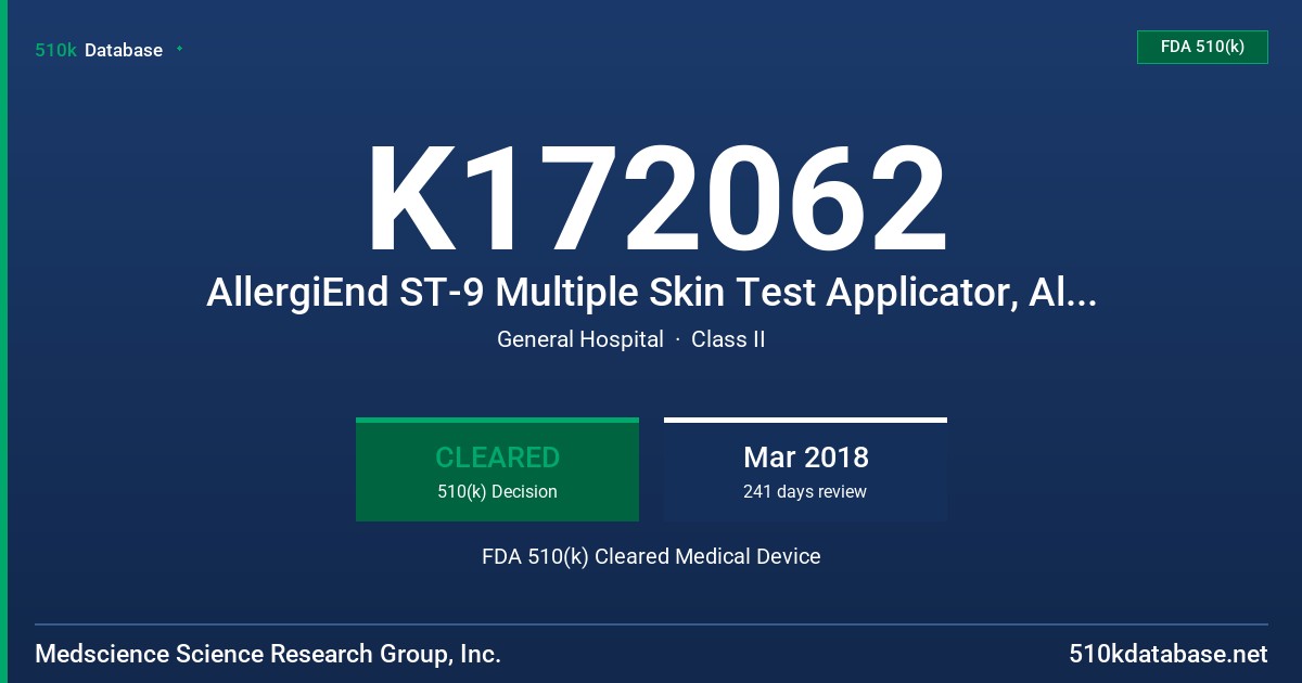 K172062 AllergiEnd ST-9 Multiple Skin Test Applicator, AllergiEnd ST-9 Multiple Well Test Tray FDA 510(k) Cleared Medical Device