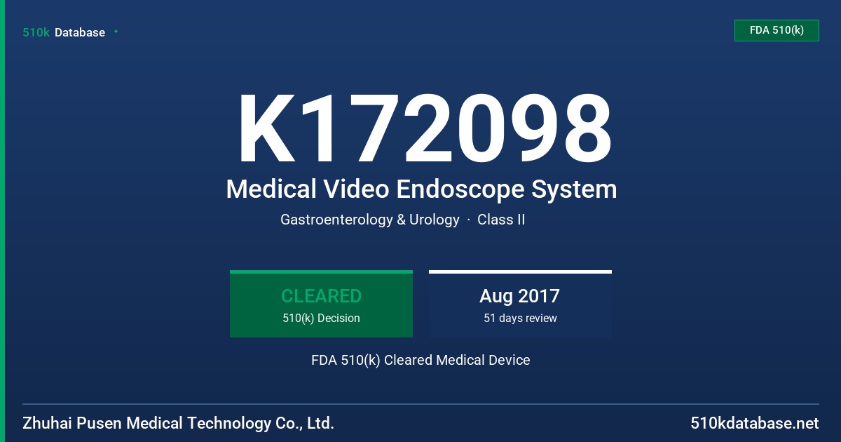 K172098 Medical Video Endoscope System FDA 510(k) Cleared Medical Device