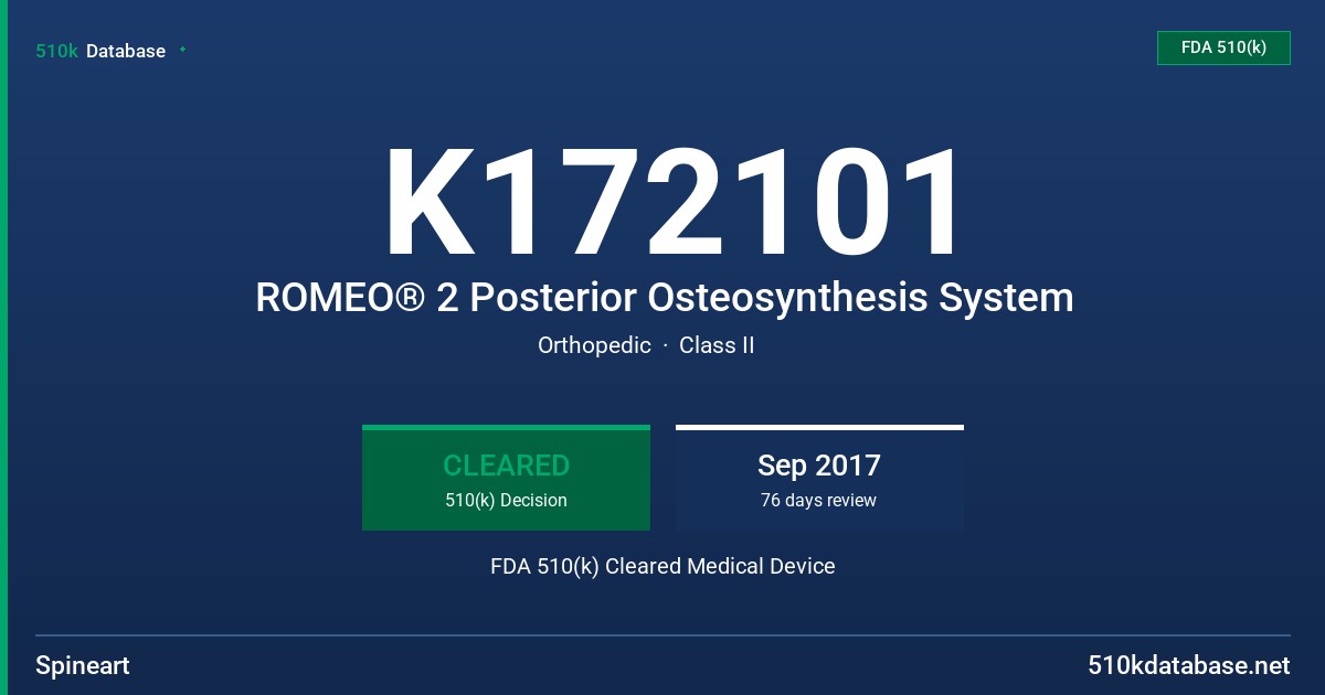 K172101 ROMEO® 2 Posterior Osteosynthesis System FDA 510(k) Cleared Medical Device